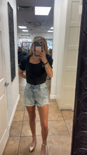 Puff Sleeved Black Top with Ruched Front