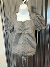 Puff Sleeved Black Top with Ruched Front